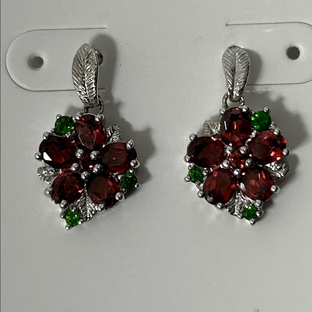 NWOT Chuck Clemency Sterling Silver Genuine Gemstone Floral Earrings - Picture 3 of 7